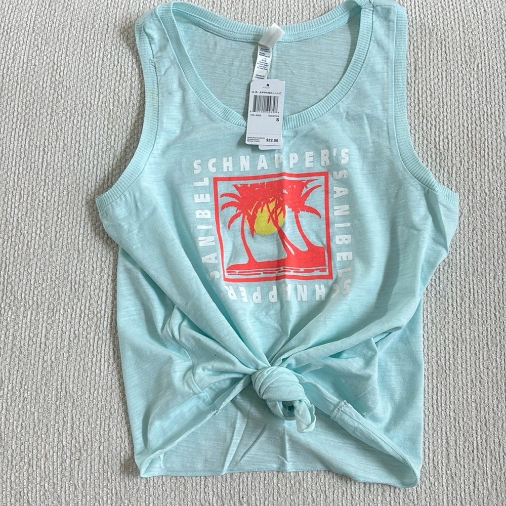 Schnapper’s Hots Sanibel island limited edition graphic tank with front tie NWT